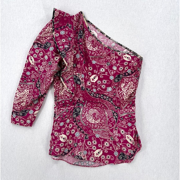ISABEL MARANT ETOILE Carina Top Womens 40 Pink Printed One Shoulder Blouse - Picture 4 of 16